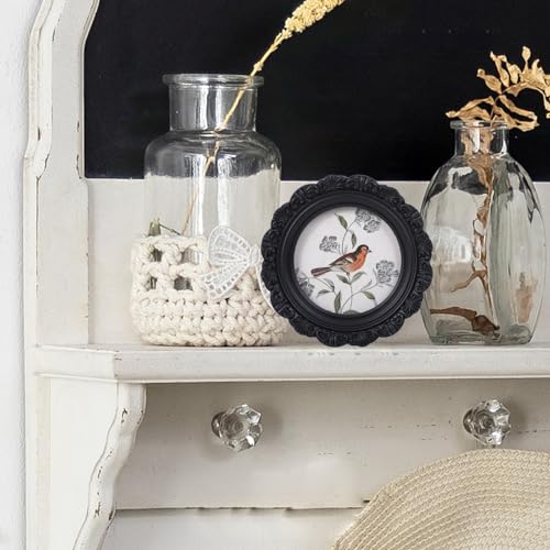 Antique Picture Frame 3x3 Vintage Mini Black Round Bird Frames - color: Black, size: 3x3 Round