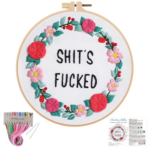 Louise Maelys Funny Floral Embroidery Kit for Beginners DIY Decor - color: Pattern 15