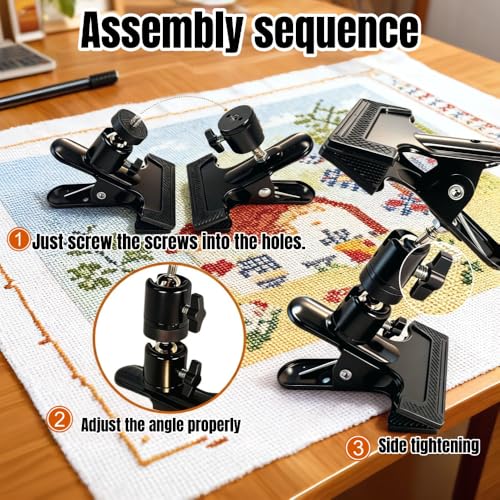 Embroidery Hoop Stand Holder - 360° Rotatable Adjustable Metal Table Clamp for Cross Stitchers,Hands-Free Sewing Needlework Stand,Fits 4–12 Inch Hoops,Portable Embroidery Stand with Protective Pads