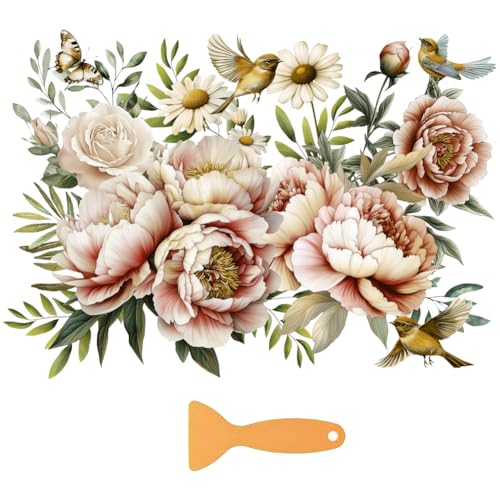 3 Sheets Vintage Flower and Bird Rub on Transfers for Crafts and Furniture 12×6inch Floral Peony Rose Furniture Transfer Stickers for Wood Furniture Cabinet Dressers Home Decor - style: Vintage Flower and Bird