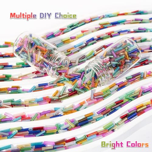 EuTengHao 9600Pcs Tube Beads Kit 7mm Glass Bugle Seed Beads for Jewelry Making Embroidery & Home Decoration (32 Vibrant Colors) - size: 7MM