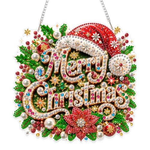 Eiflow Acrylic Pearl Art Hanging Kit for Adults, DIY Pearl Diamonds Painting Door Hanger Board Kit, Special Crystal Diamond Art Painting Pendant Ornament (Merry Christmas) - color: MERRY CHRISTMAS