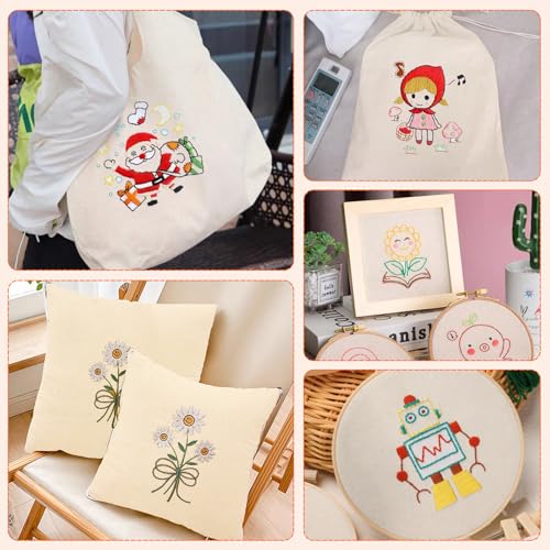 10 PCS Beige Natural Cotton Embroidery Fabric Cloth (9.8 × 9.8 Inch) - size: 9.8 × 9.8 Inch