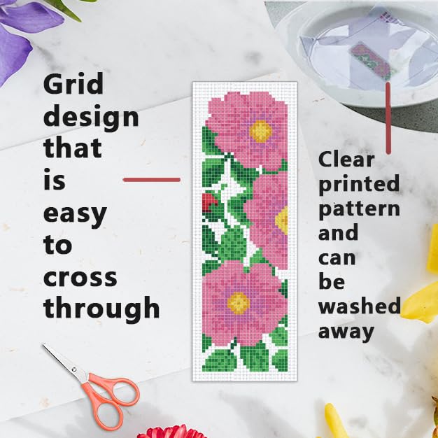 INFUNLY 6pcs/Set Large Roses Cross Stitch Bookmarks Kit Sunflower Tulip DIY Stamped Embroidery Bookmark Calla Lilies Flower Handmade Cross Stitch Bookmark with Backing Felt Instruction for Book Lovers - style: Large Flowers
