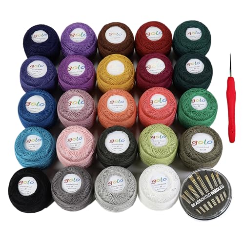 golo 24 Skeins Crochet Thread Size 20 10g x 24 Embroidery Thread Crochet Yarn for Hand Knitting 20-24-1 - color: 00-8-24-1