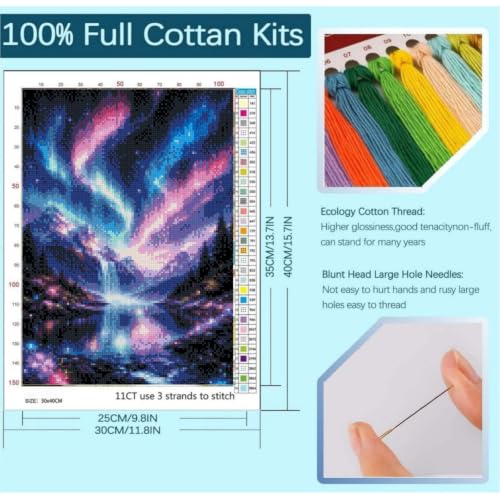 niurenmaoyi Aurora Scenery Stamped Cross Stitch Kits for Beginner,12X16In - color: Cross Stitch Kits00617-05