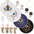 Vereela Evil Eye Embroidery Kit for Beginners Adults, 4 Pack Pre Stamped Embroidery Starter Kit with 8" Hoop, Threads, Needles, Tools & Instructions, DIY Needlework Craft Gift for Women Teens - color: Evil Eye