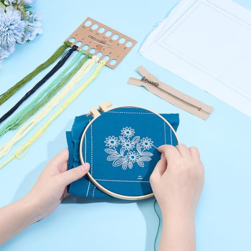 WEBEEDY 2 Sets DIY Embroidery Flower Mini Wallet Kit for Beginners Adults,Coin Purse Sewing Starter Kit Include Embroidery Hoop Threads Needles,Needlepoint Supplies Christmas Decor Gifts,6.5x7.6inch
