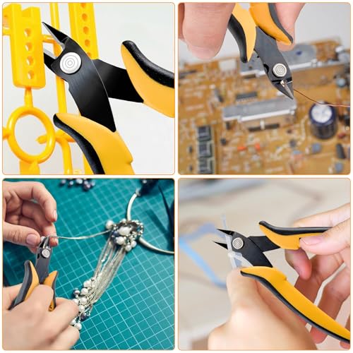 Micro Wire Cutters, 5.4 Inch Flush Cutters, 5 Pack Sharp Spring Loaded Micro Diagonal Cutters for Jewelry, Zip Ties, Electronics & DIY with Soft Grip Handles (Yellow & Black) - color: 5 Pack