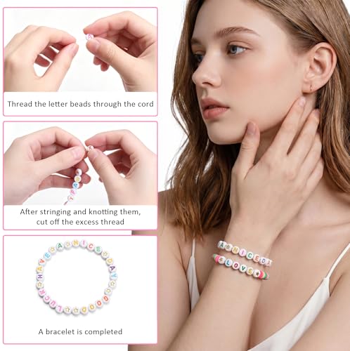 SUTOUG 1500PCS Letter Beads, 4x7mm White Alphabet Beads and Gold Star Beads - color: W+star