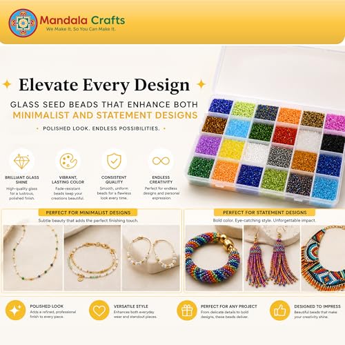Mandala Crafts 2X6mm Rainbow Combo Beadwork Twisted Bulge Glass Seed Beads - color: Rainbow Combo, size: Twisted Bulge 2 X 6mm