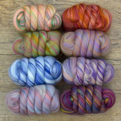 Revolution Fibers – Bambino Range Roving 8 Color Variety Bag (200 Grams / 7 Oz) | Multicolored Tonal Blend of 85% Dyed Merino and 15% Dyed Viscose Bamboo Combed Top | Fiber for Felting, Spinning