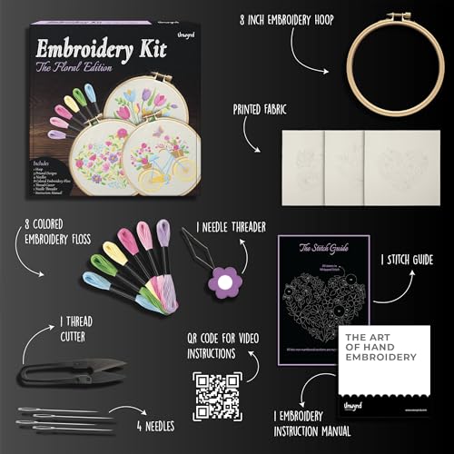 Unwynd Embroidery Kit Floral for Adults and Beginners, Cross Stitch Crafts - style: Pack of 3 - Floral Edition