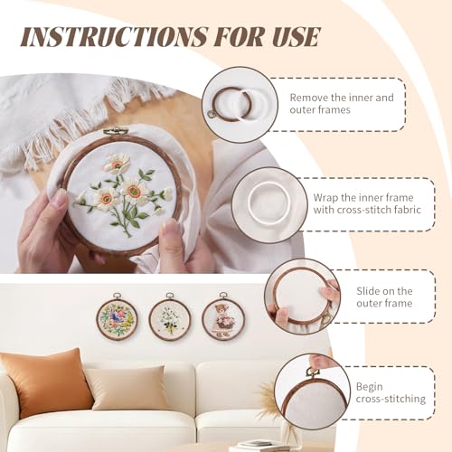 4 Inch Small Embroidery Hoops, 12 Pcs Embroidery Hoop Round Imitated Wood Rubber Hoop Rings Display Frame for Cross Stitch, DIY Art Craft Sewing & Hanging Ornaments (4 in)