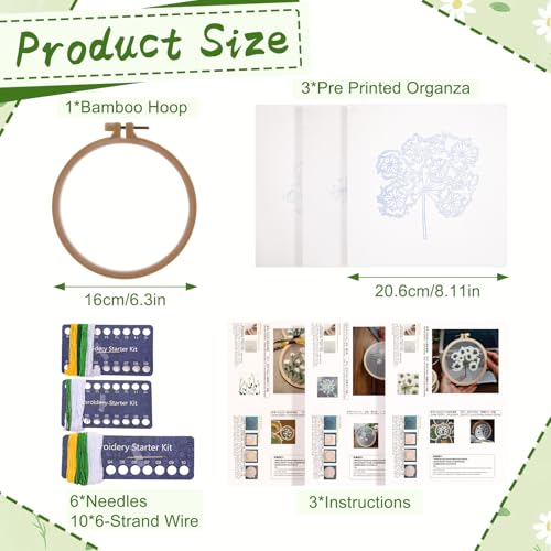 Ovveroche 3 Sets Embroidery Kit for Beginners