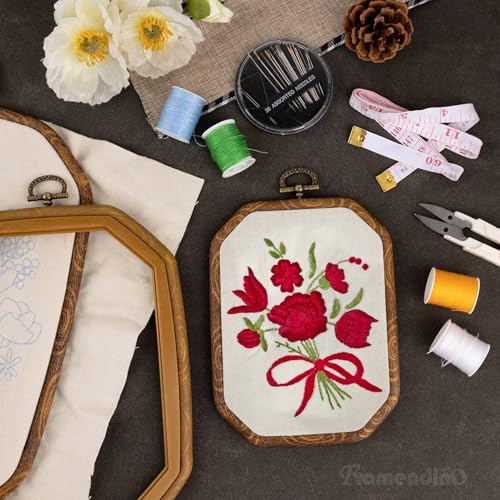 Framendino, 3 Pack Imitation Wood Embroidery Hoops Cross Stitch Craft Hoop Frame for Home Decoration 3 Sizes - size: 3 Sizes