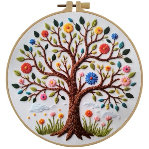 Esffaci Embroidery Kit for Adult Beginner Flower Tree Hand Embroidery Set - color: Tree