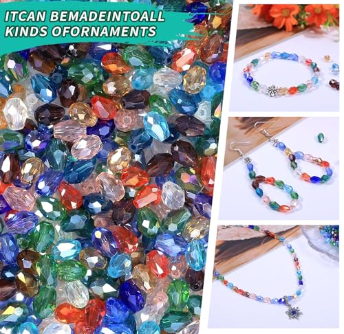 300pcs Glass Crystal Teardrop Beads 6X8mm Drop Glass Spacer Beads Colorful Clear Electroplated Color Crystal Beads for DIY Jewelry Bracelet Making (Facet Drop) - color: Facet Drop