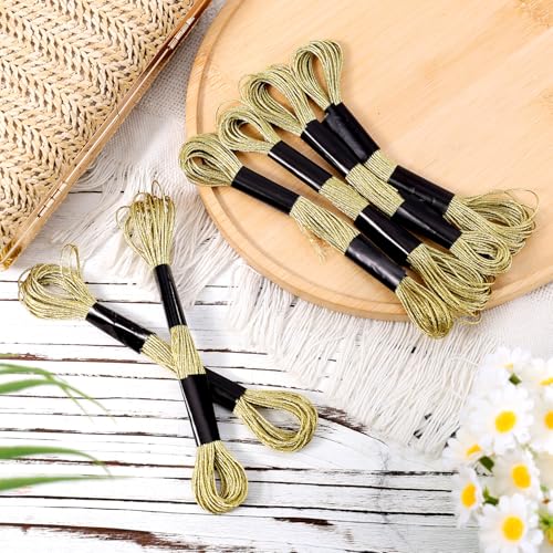 6 Skeins Embroidery Threads, Metallic Embroidery Floss (Gold) - color: Gold
