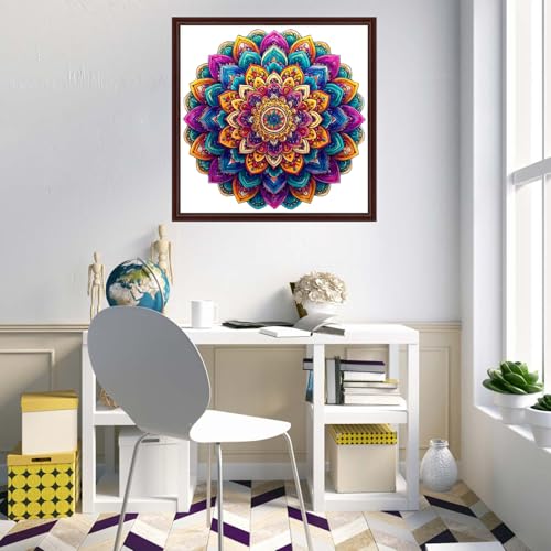 Dimxvean Counted Cross Stitch Kits for Adults,11CT Unprinted Cross-Stitch Pattern Embroidery Kit Cross Stitching Kit Supplies Needleworks Set-Colorful Mandala 18x18 inch - color: Graphics09