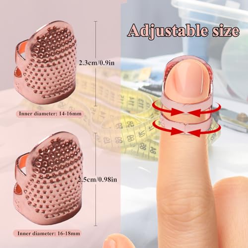 4 Pack Adjustable Metal Sewing Thimbles S+M – Finger Protector for Quilting Embroidery Needlework and DIY Craft Safety Use - color: 4 Rose Gold