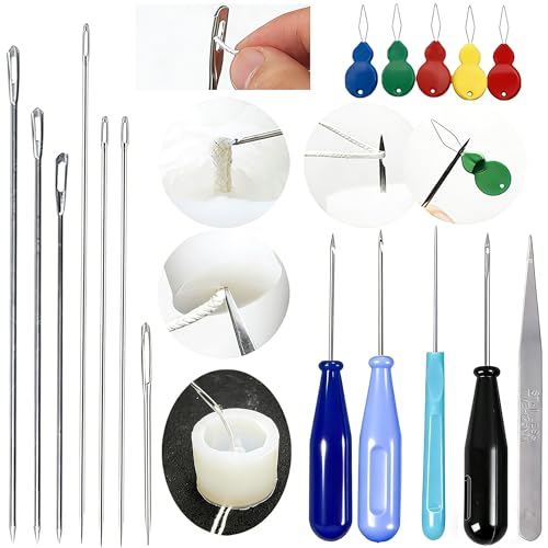 TYMKLMZG 17PCS Big Hole Long Needle for Silicone Taper molds,Hook Punch Needle, Candle Tool Inserting Wick,Awl for Candle Making,Long Needle to Poke Hole in Silicone Mold - color: 17PCS