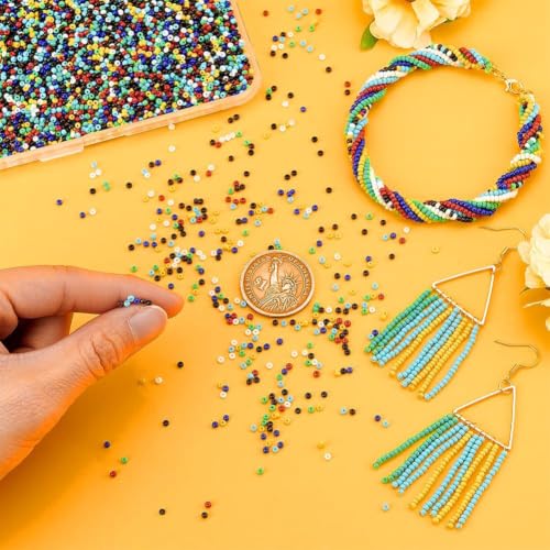 PH PandaHall 6000 Pcs 11/0 Glass Seed Beads, 2mm Seed Beads Mixed Colors Round Waist Bead Mini Spacer Bead for Earring Choker Bracelet Neckalce Waist Chain Jewelry DIY Crafts Making - color: Mixed Colors-6000 Pcs