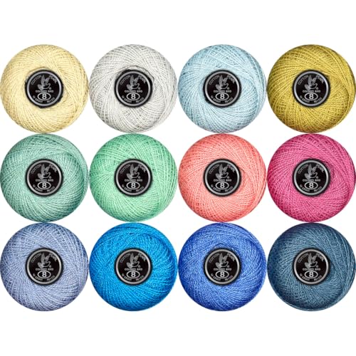 Double Mercerized Egyptian Long Staple Cotton Pearl Thread Ball 10 Grams Rainbow Color 12 Colors per Box for Crochet Hardanger Kniting Hand Sewing,Classic Royal BluePalette - color: Classic Royal Blue Palette