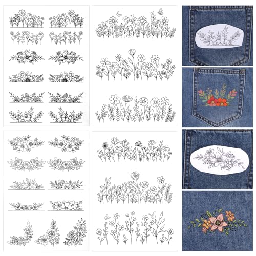 4 Sheets Water Soluble Stabilizer Embroidery Patterns, C - style: C