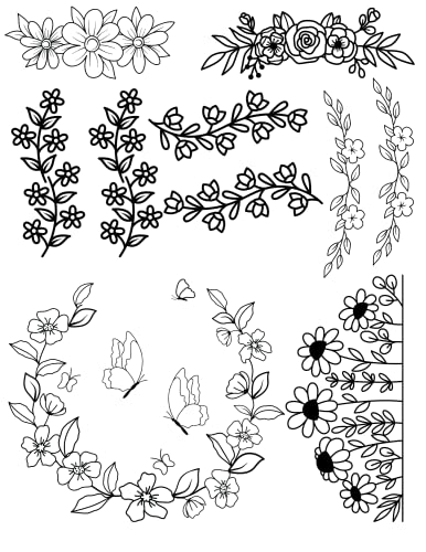 Assorted Ready-to-Use Embroidery Design Transfers on Stick and Stitch Water Soluble Sewing Stabilizer Paper for Hand Embroidery Kit Thread Art Projects (Flower Borders) - color: Flower Borders