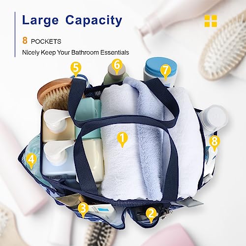 Mesh Shower Caddy Portable - 8 Pockets, S-Hook, Shower Bag for Dorm Camping - color: Dark Blue Camouflage, size: L (Classic Dorm Caddy)