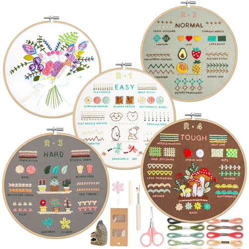 Culberta Embroidery Kit for Adults Beginner, Needlepoint Kits, Cross Stitch Craft Set with HD Video Tutorials, Hand DIY Art Supplies for Gifts (A) - color: Flower
