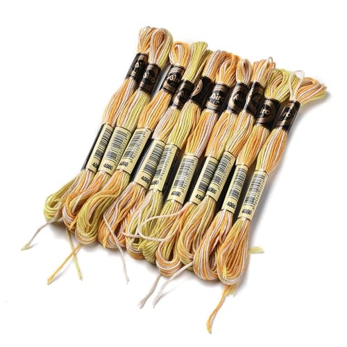 10 Skeins Light Khaki 0.5mm 6-Ply Polyester Embroidery Floss Cross Stitch Threads Segment Dyed Gradient for DIY Craft Hand Sewing Knitting DIY Crafts Jewelry Making 8.75 Yards(8m)/Skein - color: Light Khaki