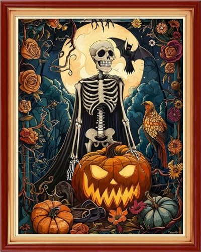 Foxhool Stamped Cross Stitch Kits,11CT Printed Cross Stitch Pattern Full Embroidery Kits for Beginner Needlepoint Kits-Funny Skeleton 16x20 inch - color: Craftpatterns05