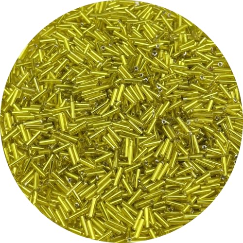 HYPOCI 90g Glass Bugle Beads 7x2mm Embroidery Tube Glass Spacer Bulk Small Craft Long Beads for Necklaces Bracelets Earrings DIY Jewelry Making(Yellow) - color: Yellow
