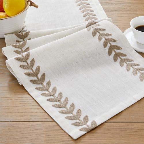 Linen Embroidered Table Runner, Taupe Table Runners 36 Inches Long - color: Taupe, size: 13×36 Inch