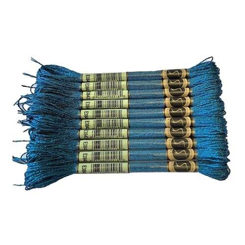8 Meters 12 Strands Metallic Embroidery Floss Cross Stitch Needlework Thread, Metallic Electric Blue, 10 Skeins - color: Metallic Electric Blue