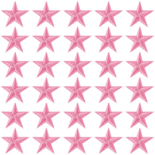 PAGOW 30 Pcs Star Iron on Patch, 1 Inch Sew on Star Embroidered Patches - color: 30 Pink