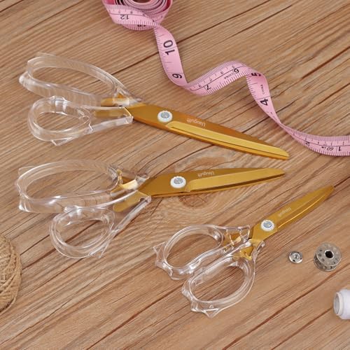 Acrylic Scissors, Sharp Titanium Coating Blades with Ergonomic ABS Handle, Multi-Purpose Scissors Set of 3, Suitable for Sewing and Household, Clear and Gold-Toned - size: 3-Pack(5.8'/7.6'/8.4')