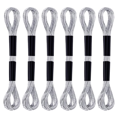 Gosknor 6 Skeins Embroidery Threads, Metallic Embroidery Floss (Silver) - color: Silver
