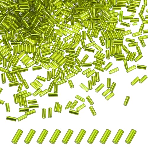 M METERXITY 1800-Pack Bugle Beads, 2x4mm Embroidery Craft Glass Bugle Tube Seed Beads for DIY Craft/Bracelet/Necklaces [Light Green] - color: Light Green, size: 2x4mm