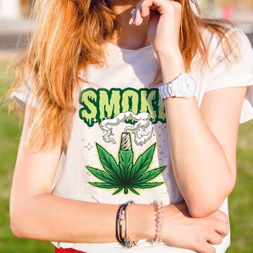 Dazoratix Weed Iron on Transfers - 30 PCs Pot Leaf Ready to Press Heat Transfer Stickers Green Planrt Decals for T-Shirts Clothing Hat Appliques Clothes Decorations DIY Crafts Pillow Washable Patches - size: 30 Sheets, style: Weed