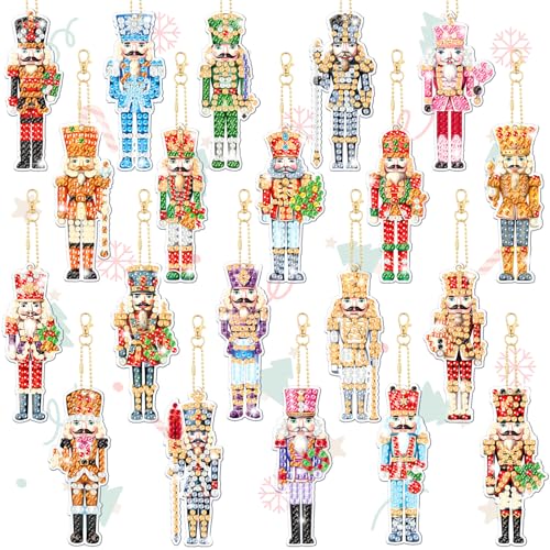 Tondiamo 20 Pcs Christmas Diamond Painting Keychain Kits 5d DIY Christmas Nutcracker Diamond Art Pendants Double Sided Hanging Key Chains Xmas Craft Gifts for Adult Holiday Party Decoration DIY - style: Nutcracker Style