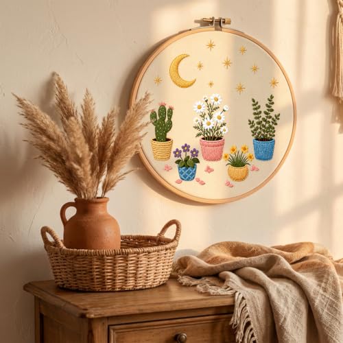 Nuberlic Potted Plant Embroidery Kit for Beginners - color: Botanical