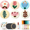 6 Pcs Punch Needle Coaster Kit for Adults Beginner, Plant Floral Punch Needle Embroidery Kit with Yarns, Hoop, Threader, Felt Cloths, Instruction, Coaster Making Supplies for Home Decor, Gift Making