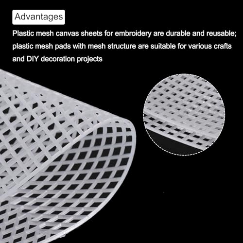MECCANIXITY 4pcs 15" Plastic Mesh Canvas Sheet 5 Count Round Needlepoint Blank Canvas for Embroidery Knit Crochet Acrylic Yarn Crafting, White - size: 15"
