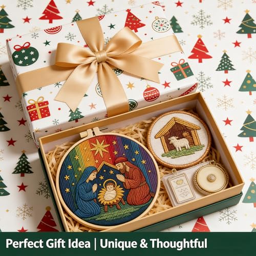 Christmas Nativity Embroidery Kit, Cross Stitch Kit for Adults DIY Craft - color: shengjing-3