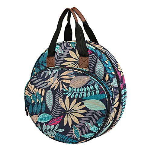 Shinyzone Cross Stitch Storage Bag with Leaf Print, Embroidery Projects Organiser, Sewing Crafts Storage Tote with Zipper Pockets for Embroidery Hoops, Charts and Threads - color: Leaf Print