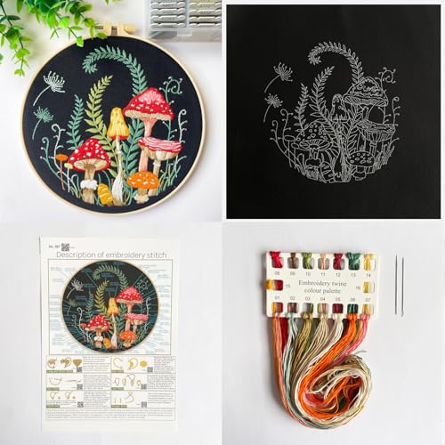 Silentsea Mushroom Embroidery Kit, Beginner Embroidery kit for Adults, Needlepoint Set Funny (Mushroom) - color: Mushroom
