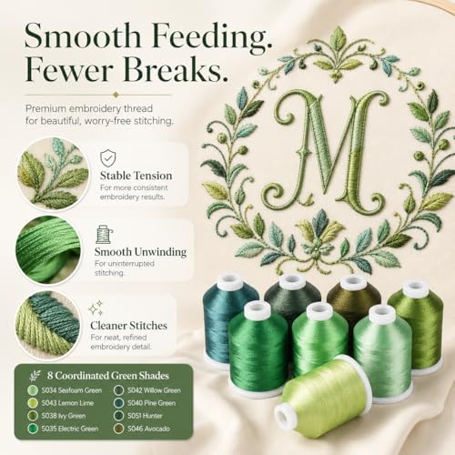 Simthread 8 Shades 550Yds Each 40WT Polyester Embroidery Thread Green Set - color: 550YGreenMadeira